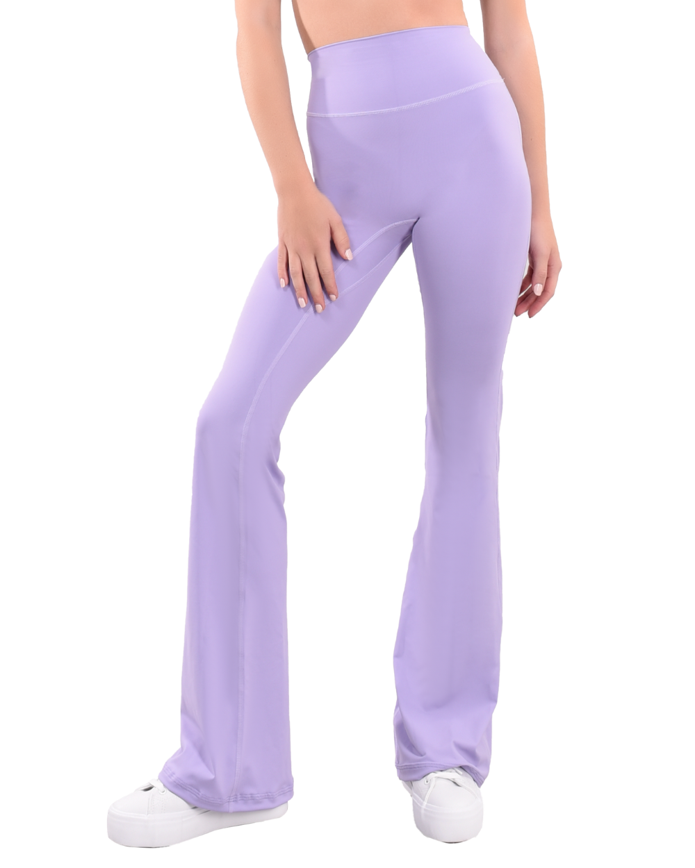dancer in lavender high rise flared stretch fit pants Cropped waist down