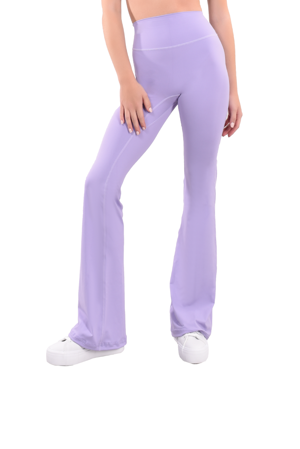 dancer in lavender high rise flared stretch fit pants Cropped waist down