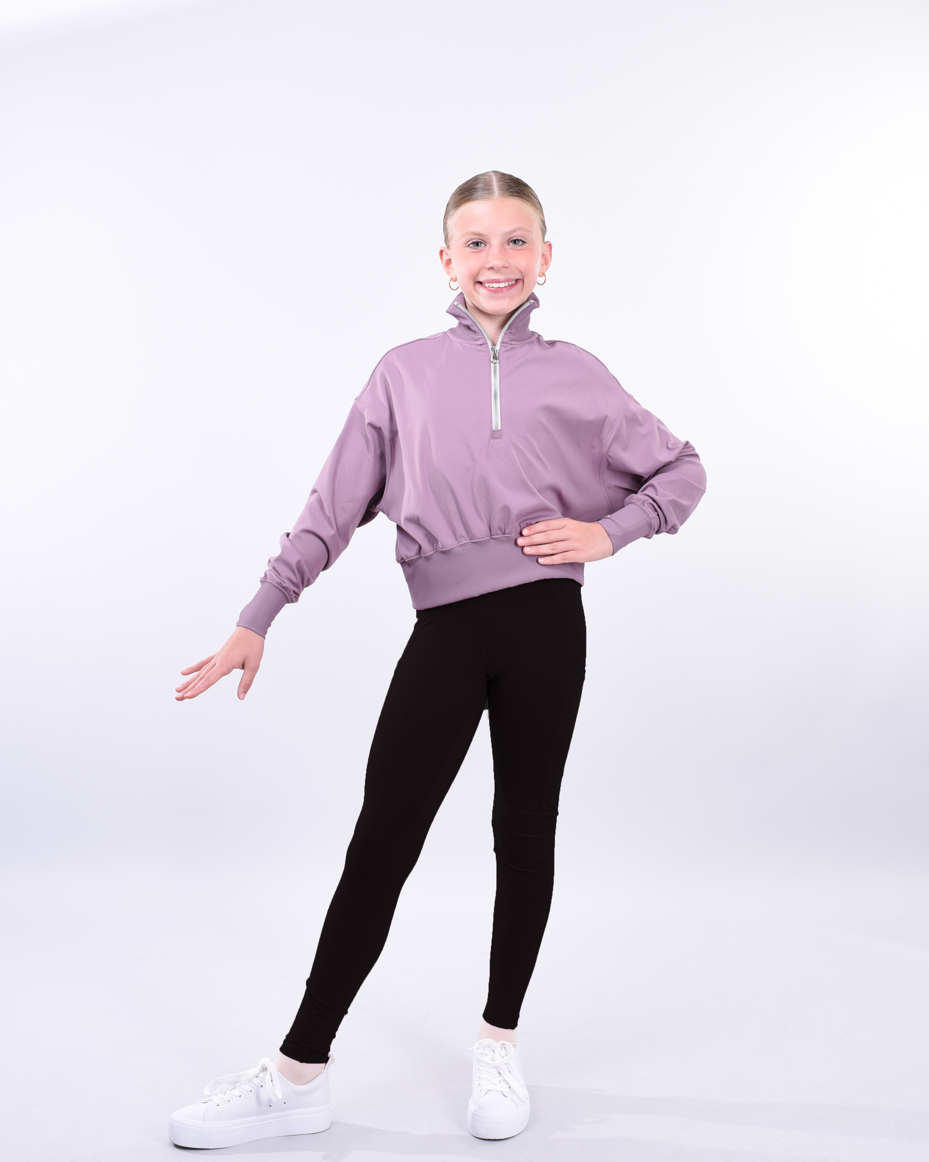 Front image of Dancer-half-zip-cropped-pullover-child