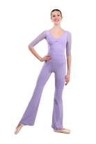 dancer in Lavender Leotard and lavender high rise flared stretch fit pants