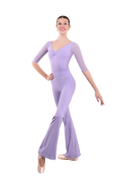 dancer in Lavender Leotard and lavender high rise flared stretch fit pants