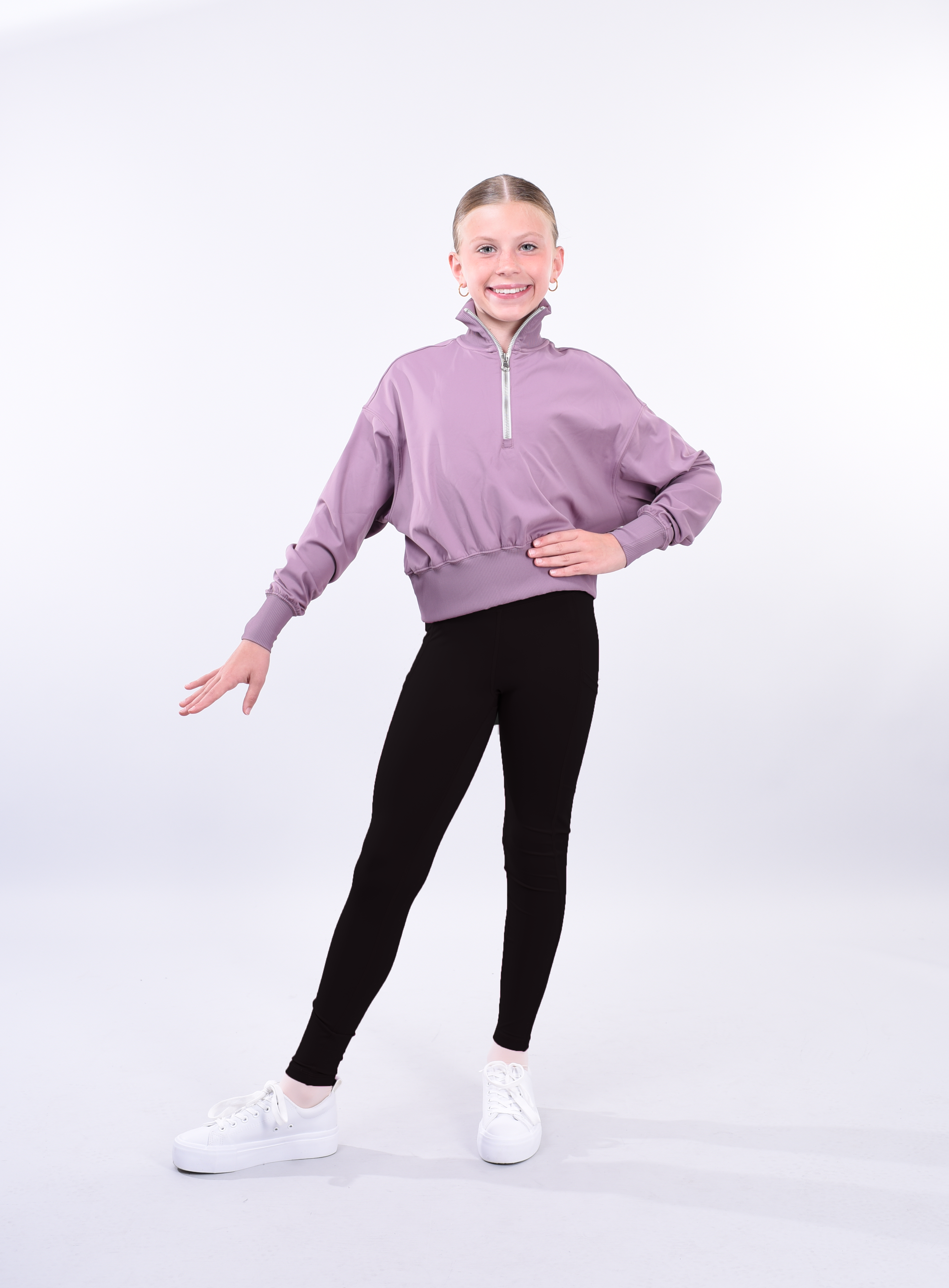 Front image of Dancer-half-zip-cropped-pullover-child